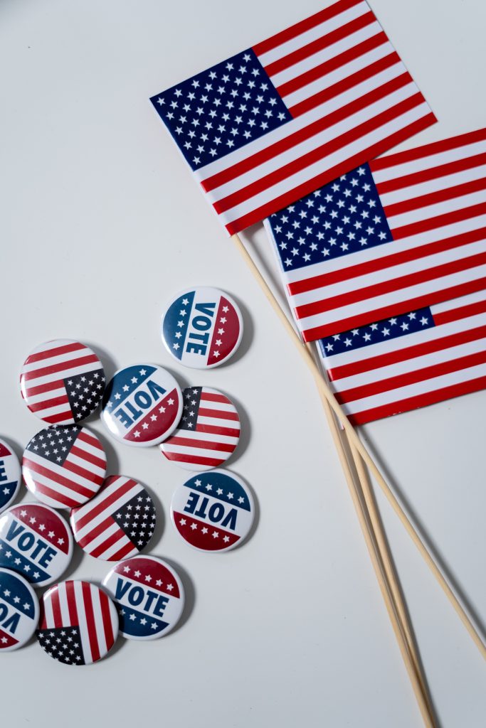 american flags and vote buttons